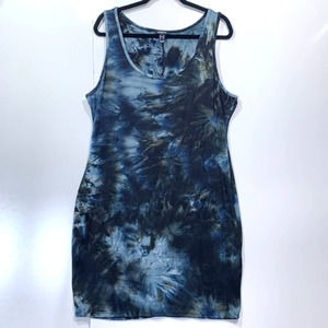 Publik Sleeveless Tie Dye Mini Dress Blue Blk Sz 3X